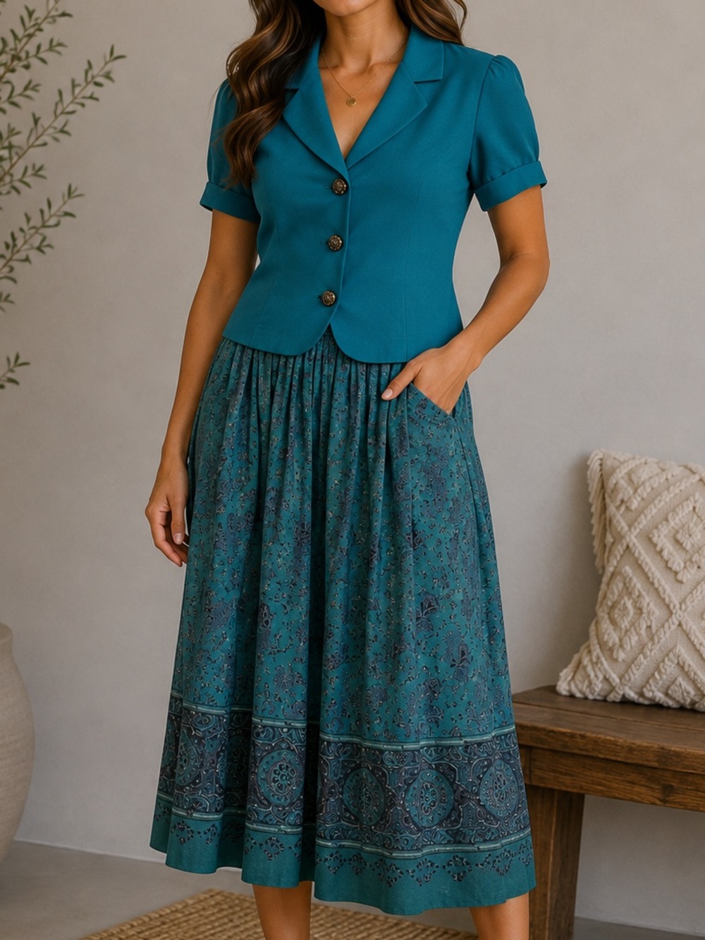 Vintage Leslie Fay Petites Polyester Skirt‎ Set